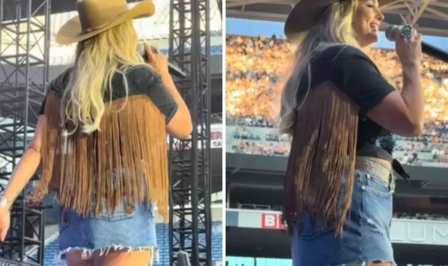 Sahneye mini etekle çıkan şarkıcı inanılmaz frikik verdi! Hayranları şaşkına döndü